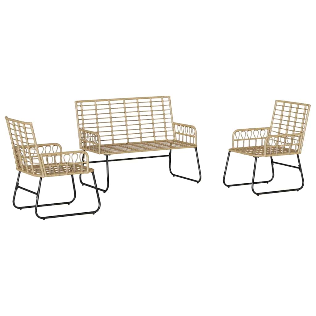 Garden Dining Set 3 pcs Brown and Cream Poly Rattan