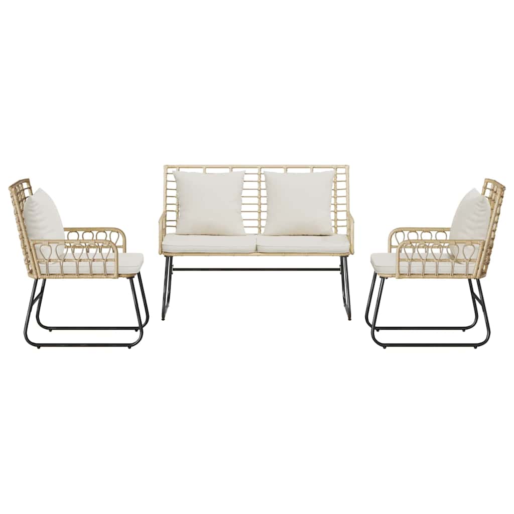Garden Dining Set 3 pcs Brown and Cream Poly Rattan
