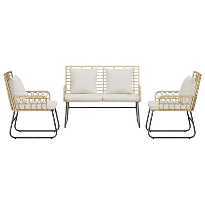 Garden Dining Set 3 pcs Brown and Cream Poly Rattan