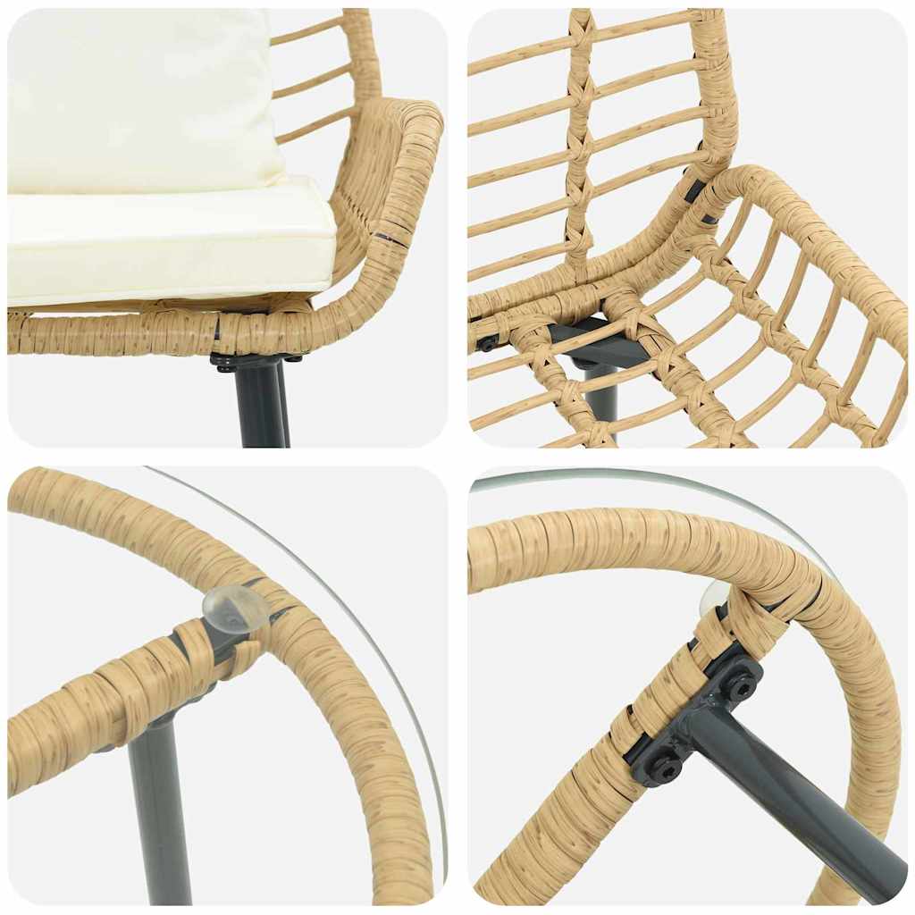 Garden Dining Set 3 pcs Brown and Cream Poly Rattan