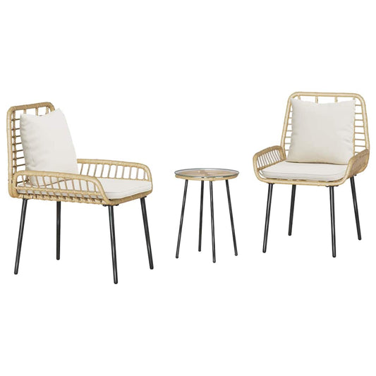 Garden Dining Set 3 pcs Brown and Cream Poly Rattan