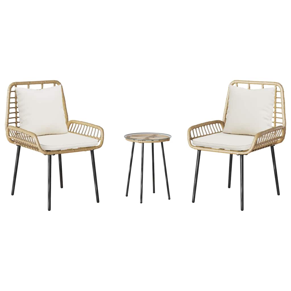 Garden Dining Set 3 pcs Brown and Cream Poly Rattan