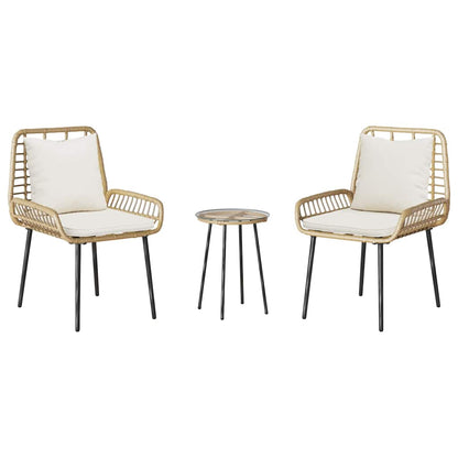 Garden Dining Set 3 pcs Brown and Cream Poly Rattan