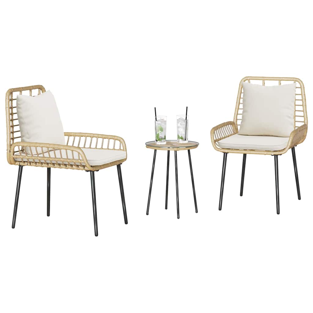 Garden Dining Set 3 pcs Brown and Cream Poly Rattan