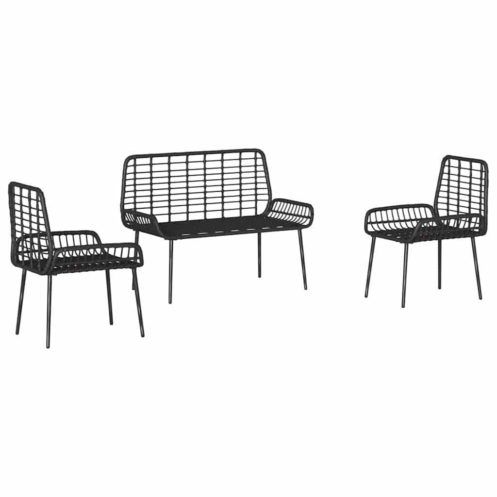 Garden Dining Set 3 pcs Black and Anthracite Poly Rattan