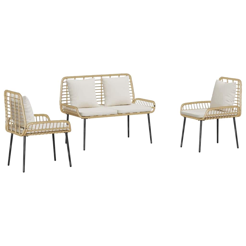 Garden Dining Set 3 pcs Brown and Cream Poly Rattan