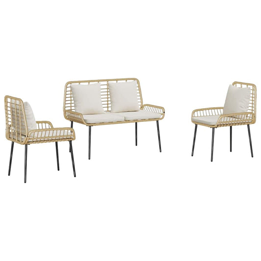Garden Dining Set 3 pcs Brown and Cream Poly Rattan