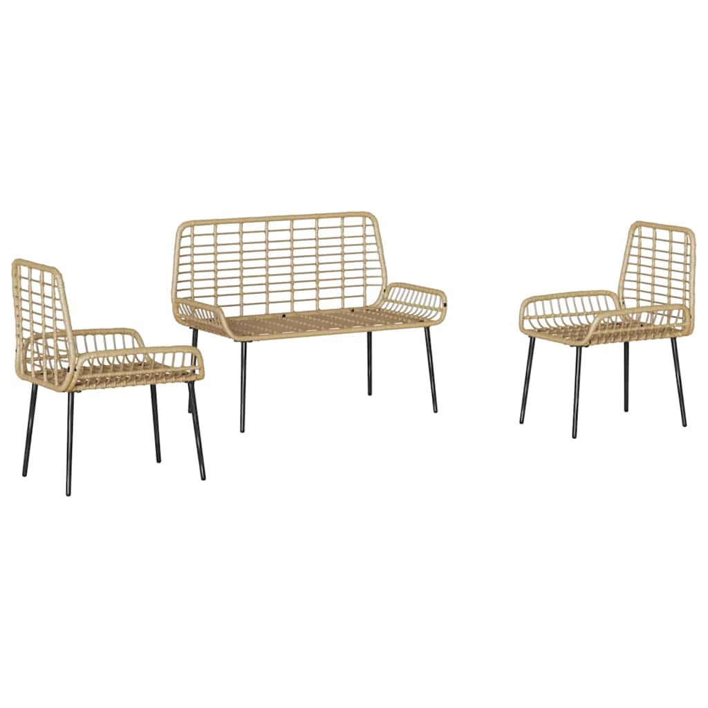 Garden Dining Set 3 pcs Brown and Cream Poly Rattan