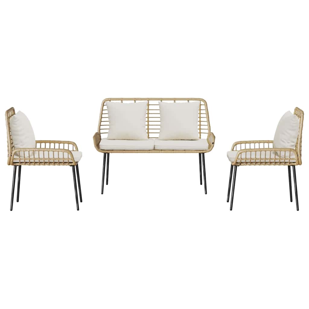Garden Dining Set 3 pcs Brown and Cream Poly Rattan