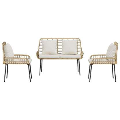 Garden Dining Set 3 pcs Brown and Cream Poly Rattan
