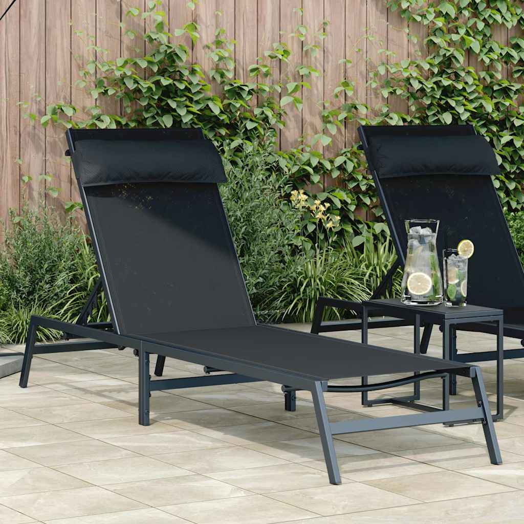 Sunlounger 1-person Black and Anthracite 197 x 54 x 86 cm Steel