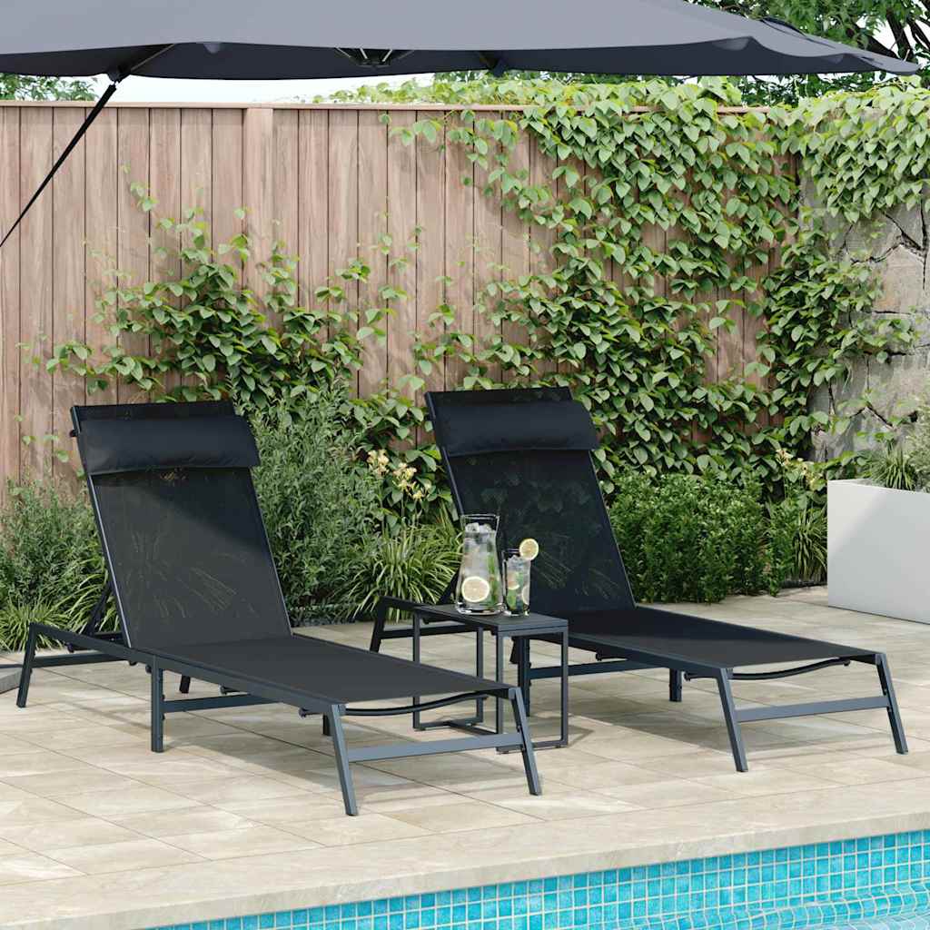 Sunloungers 2-person 3 pcs Black and Anthracite Steel