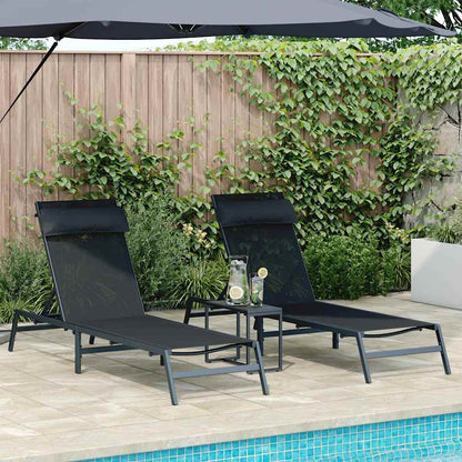 Sunloungers 2-person 3 pcs Black and Anthracite Steel