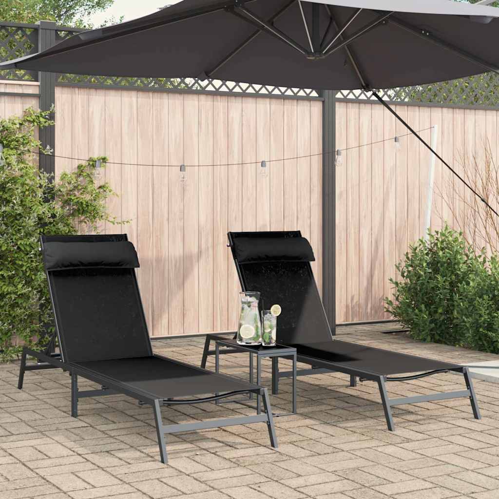 Sunloungers 2-person 3 pcs Black and Anthracite Steel