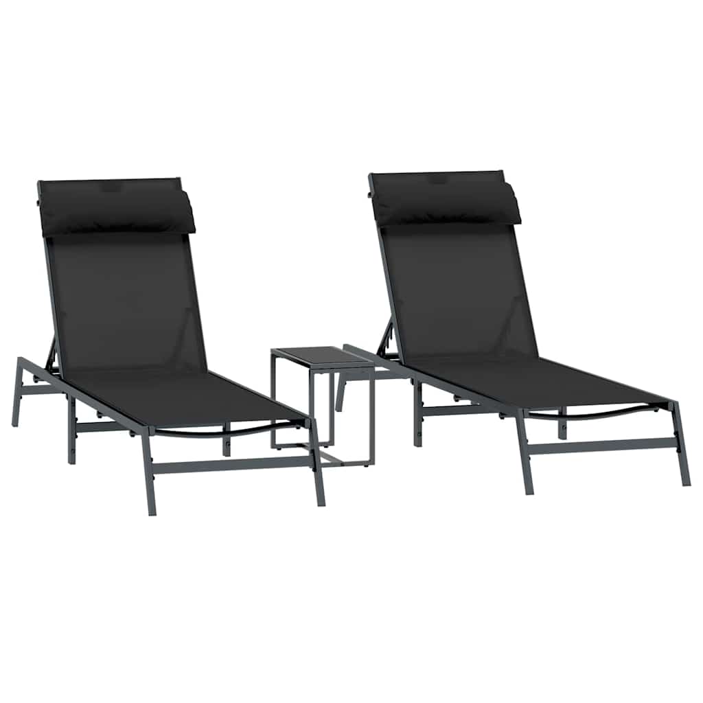 Sunloungers 2-person 3 pcs Black and Anthracite Steel