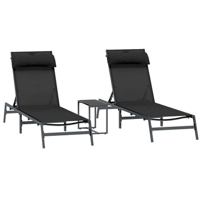 Sunloungers 2-person 3 pcs Black and Anthracite Steel