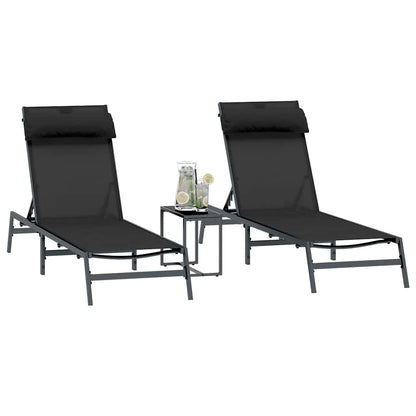 Sunloungers 2-person 3 pcs Black and Anthracite Steel