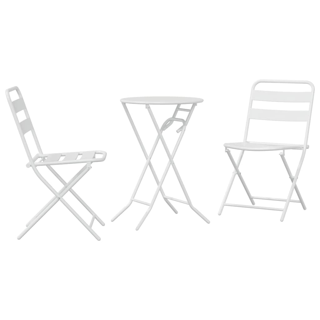 Garden Bistro Set Folding 3 pcs White Steel