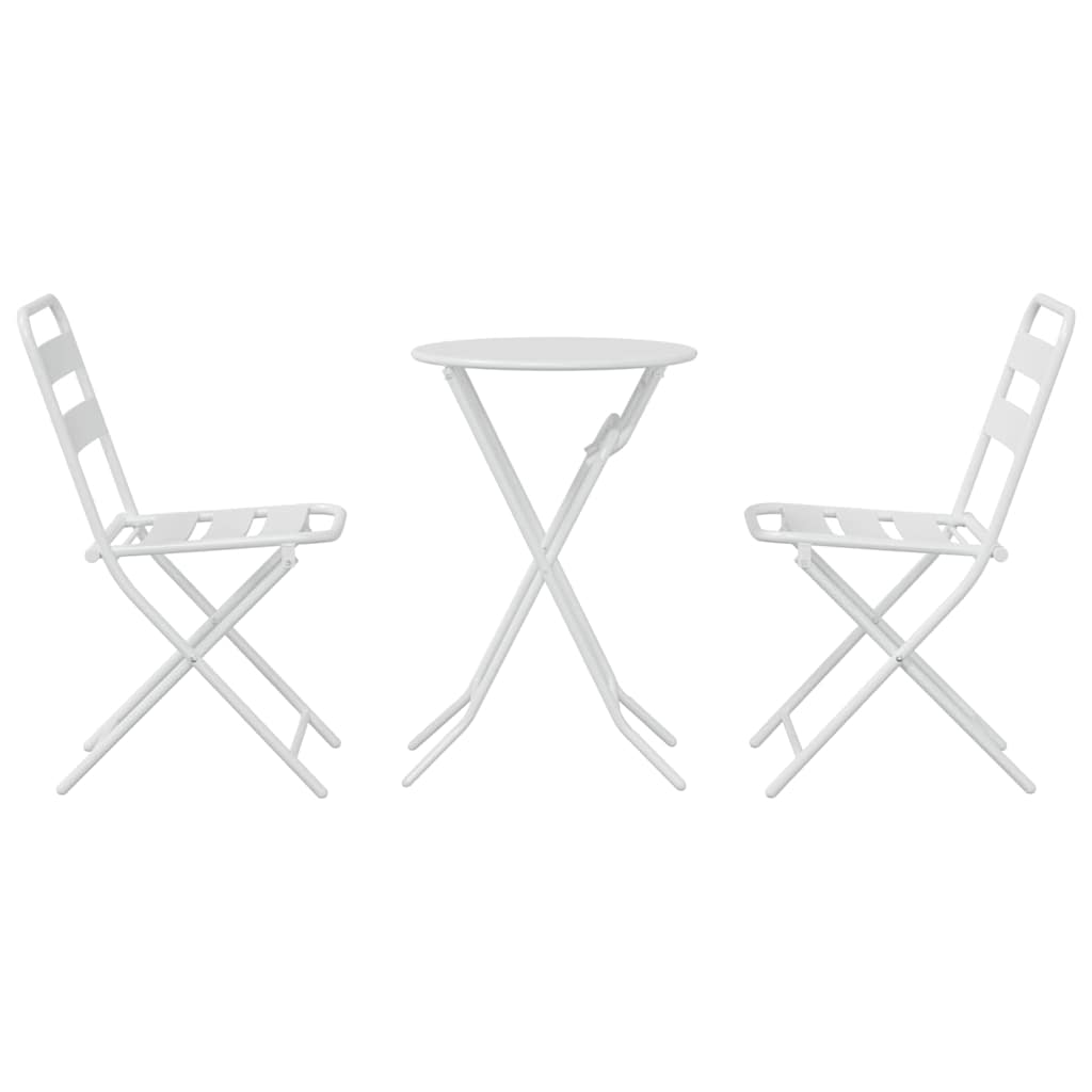 Garden Bistro Set Folding 3 pcs White Steel