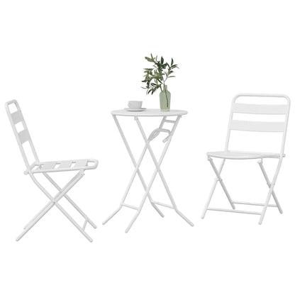 Garden Bistro Set Folding 3 pcs White Steel