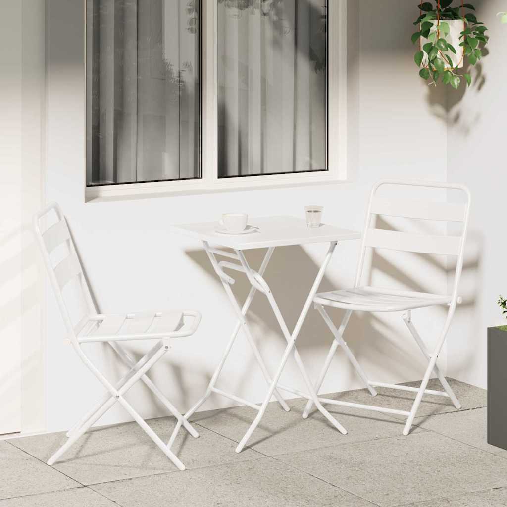 Garden Bistro Set Folding 3 pcs White Steel