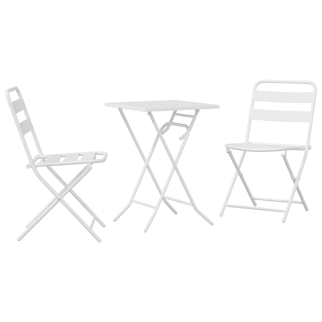 Garden Bistro Set Folding 3 pcs White Steel