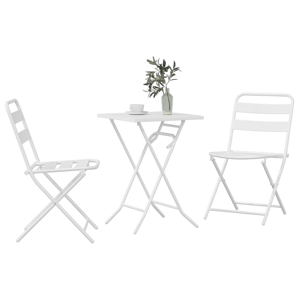 Garden Bistro Set Folding 3 pcs White Steel
