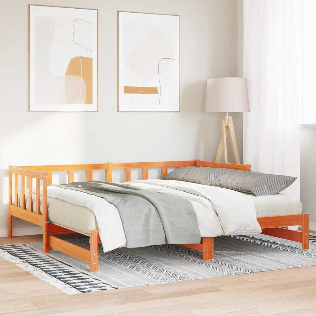 Pull-out Day Bed Wax Brown 203.5 x 164 x 66 cm Solid Pine Wood