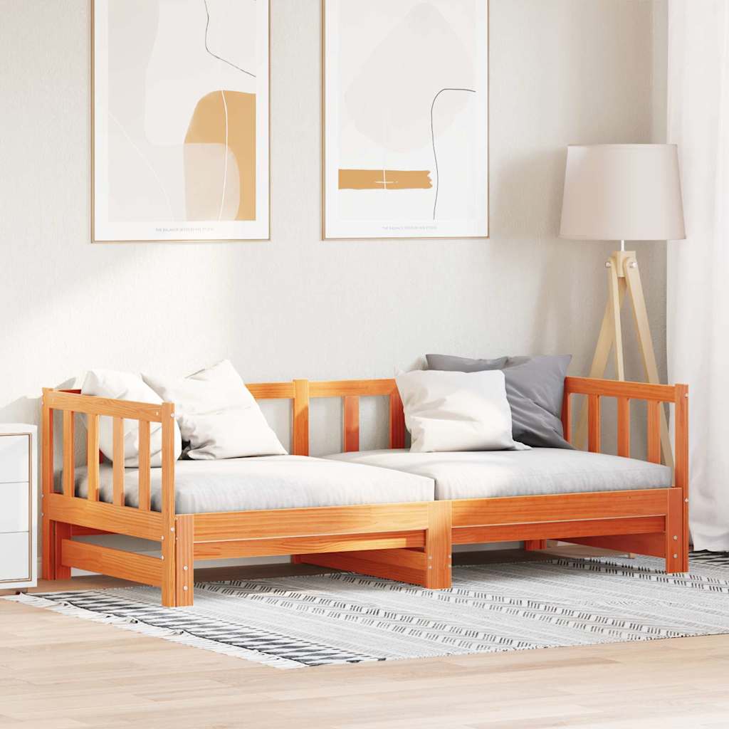 Pull-out Day Bed Wax Brown 203.5 x 164 x 66 cm Solid Pine Wood
