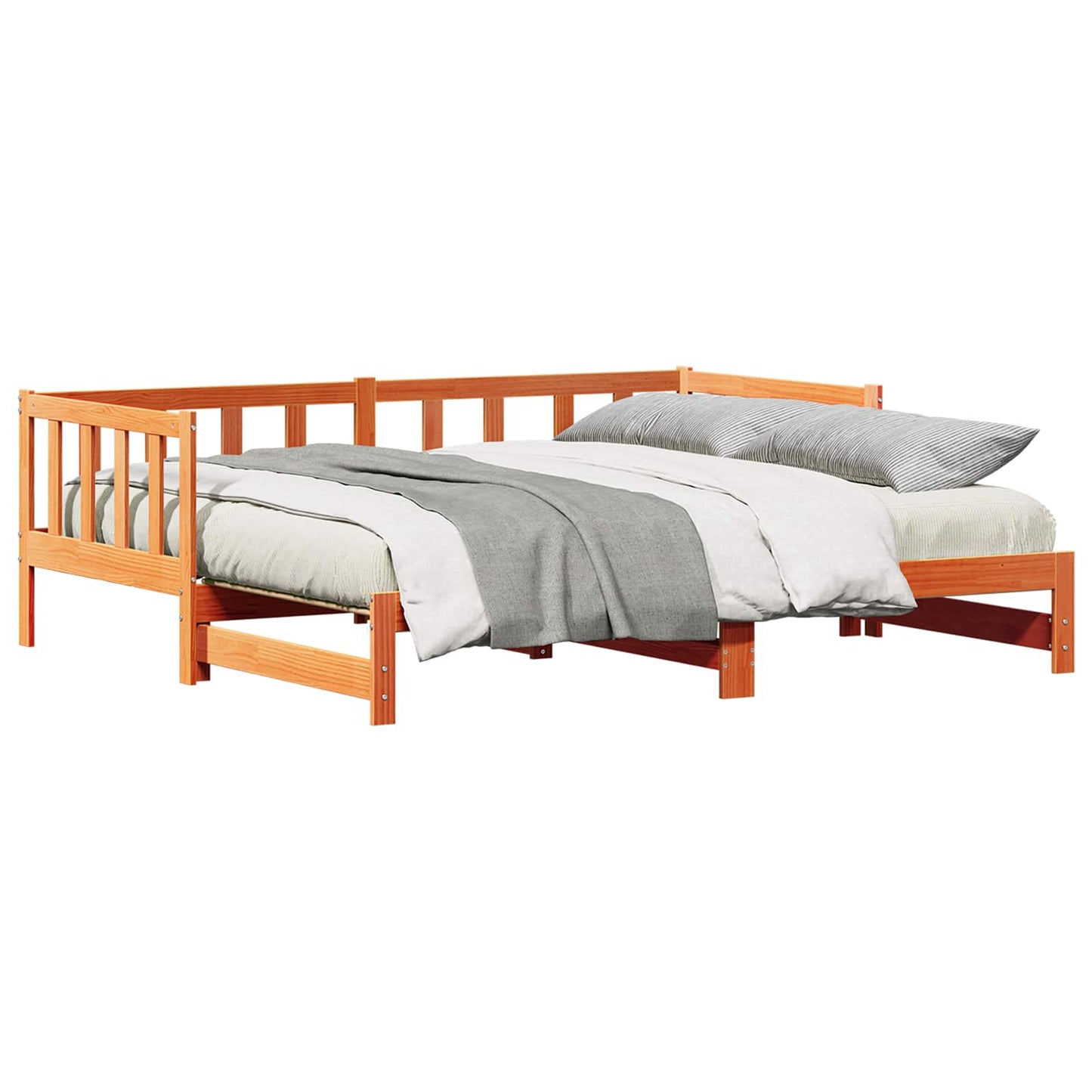 Pull-out Day Bed Wax Brown 203.5 x 164 x 66 cm Solid Pine Wood
