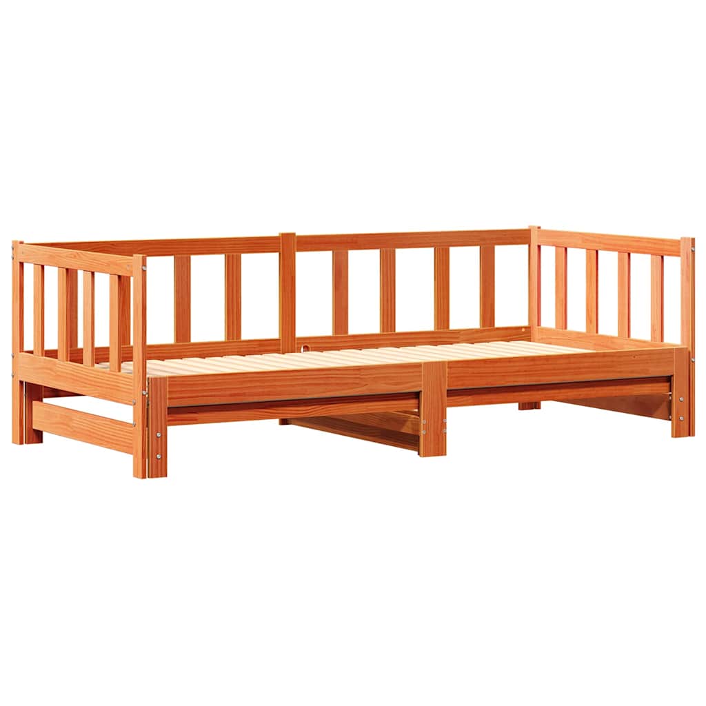 Pull-out Day Bed Wax Brown 203.5 x 164 x 66 cm Solid Pine Wood