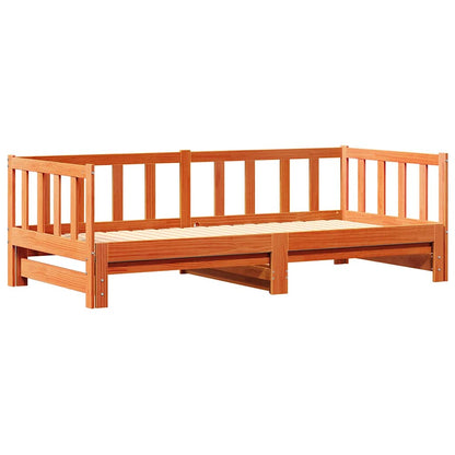 Pull-out Day Bed Wax Brown 203.5 x 164 x 66 cm Solid Pine Wood