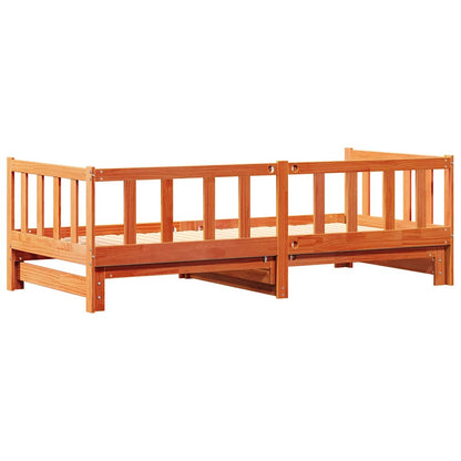 Pull-out Day Bed Wax Brown 203.5 x 164 x 66 cm Solid Pine Wood