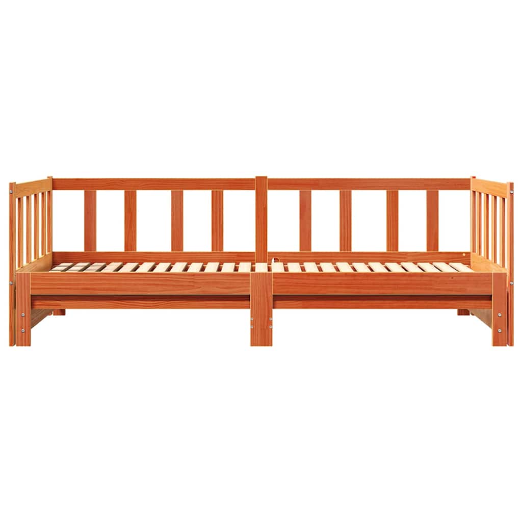 Pull-out Day Bed Wax Brown 203.5 x 164 x 66 cm Solid Pine Wood