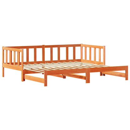 Pull-out Day Bed Wax Brown 203.5 x 164 x 66 cm Solid Pine Wood