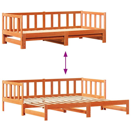 Pull-out Day Bed Wax Brown 203.5 x 164 x 66 cm Solid Pine Wood