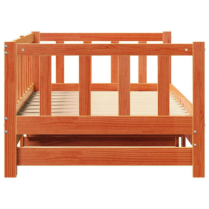 Pull-out Day Bed Wax Brown 203.5 x 164 x 66 cm Solid Pine Wood