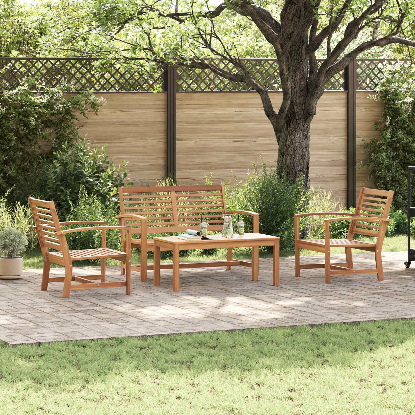 Garden Sofa Set 4 pcs Natural Solid Teak Wood
