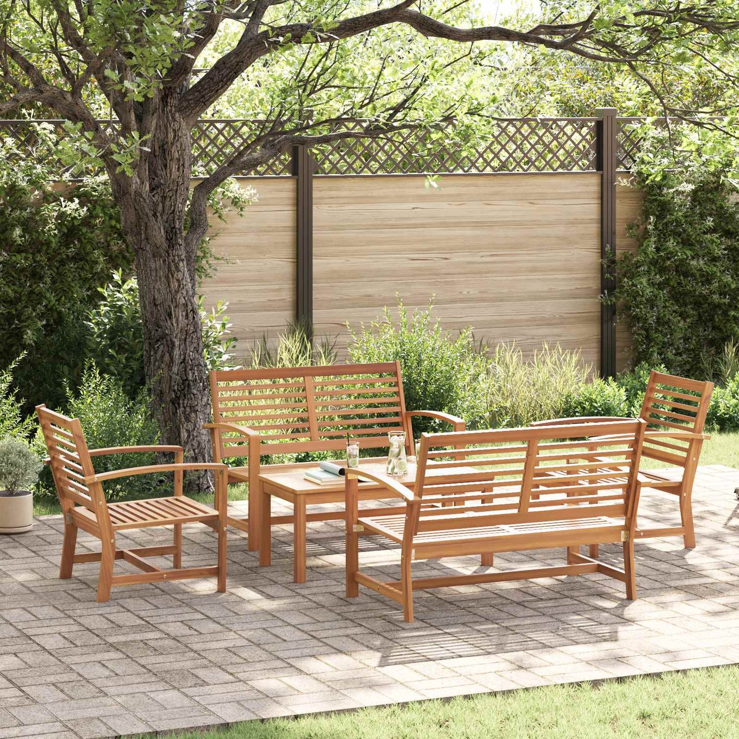 Garden Sofa Set 5 pcs Natural Solid Teak Wood