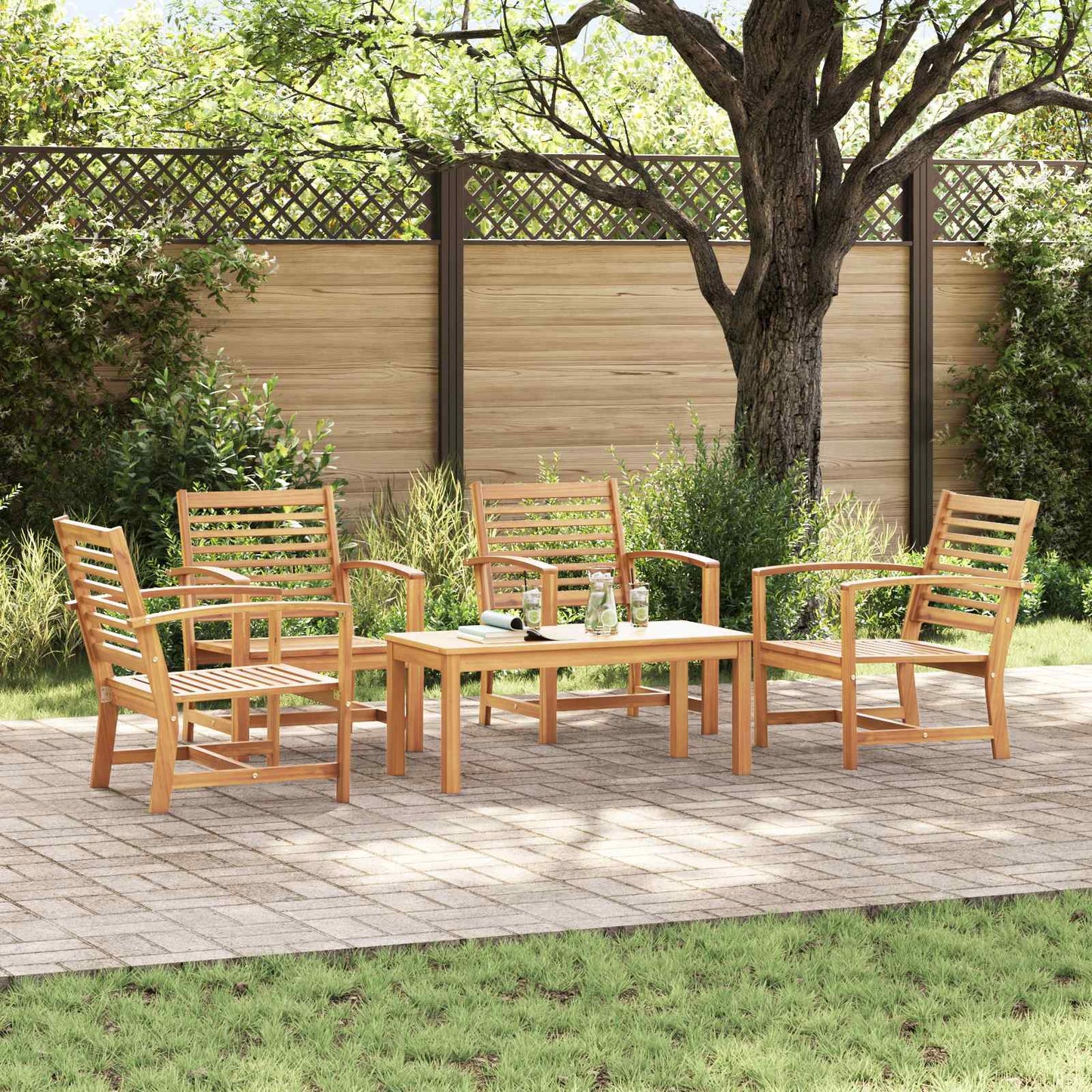 Garden Sofa Set 5 pcs Natural Solid Teak Wood