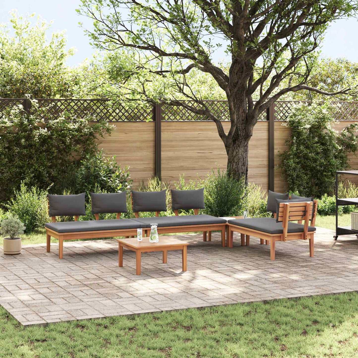 Garden Sofa Set 5 pcs Brown and Grey