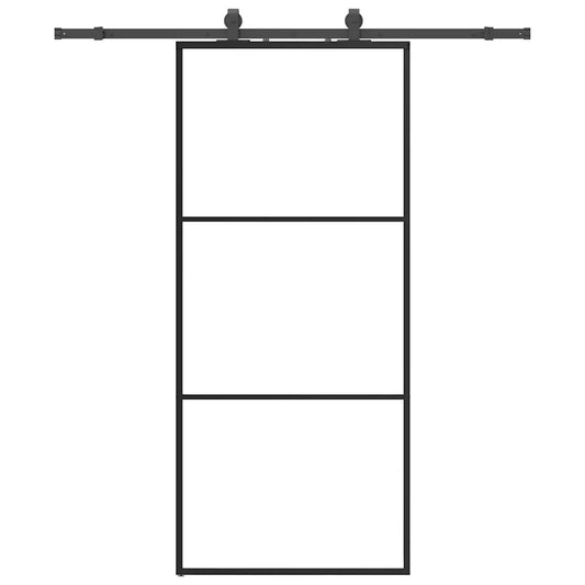 Sliding Door with Hardware Set Black 90x205 cm ESG Glass