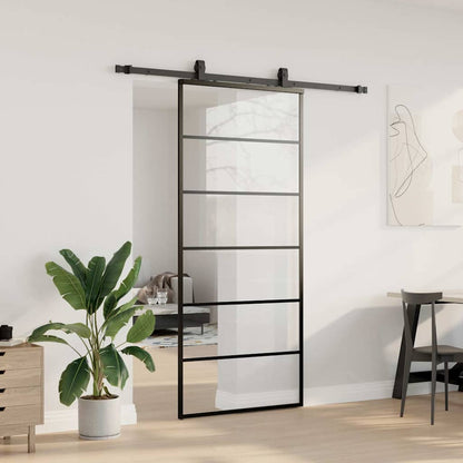 Sliding Door with Hardware Set Black 90x205 cm ESG Glass