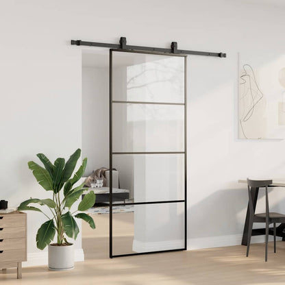 Sliding Door with Hardware Set Black 90x205 cm ESG Glass