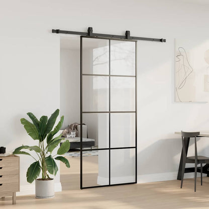Sliding Door with Hardware Set Black 90x205 cm ESG Glass