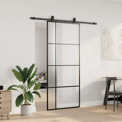 Sliding Door with Hardware Set Black 90x205 cm ESG Glass