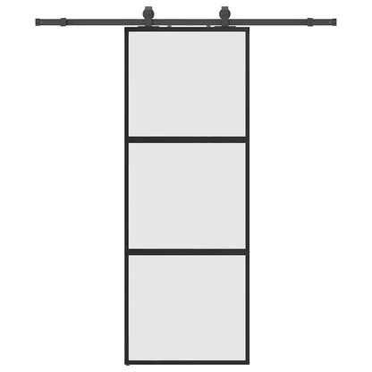 Sliding Door with Hardware Set Black 76x205 cm Tempered Glass