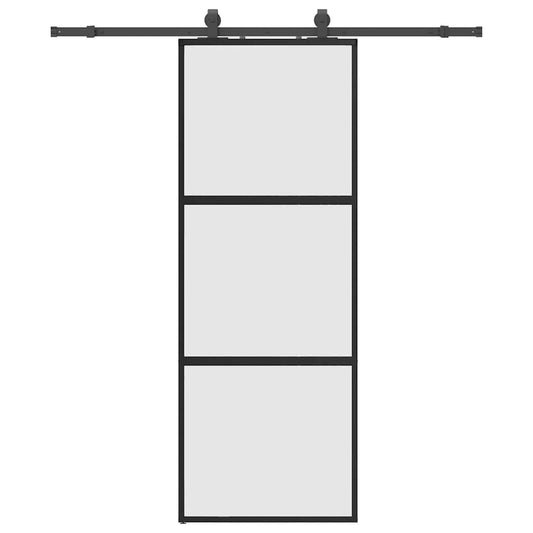 Sliding Door with Hardware Set Black 76x205 cm Tempered Glass