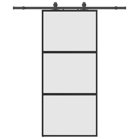 Sliding Door with Hardware Set Black 90x205 cm Tempered Glass