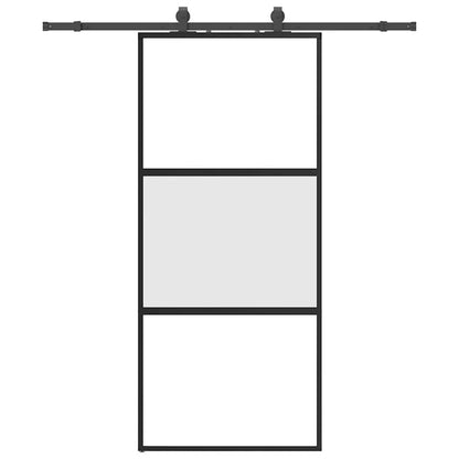Sliding Door with Hardware Set Black 90x205 cm Tempered Glass